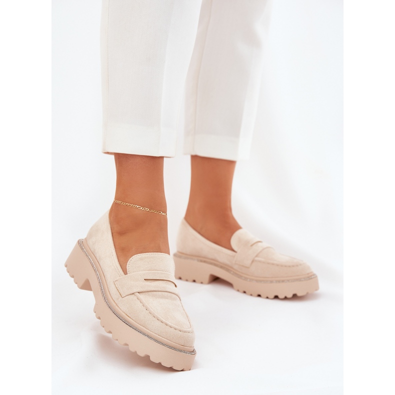 Mocasines ecológicos de mujeres con circones beige 2