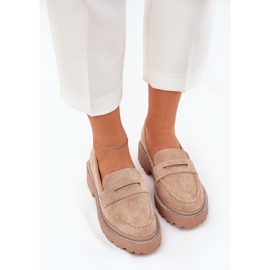 Mocasines ecológicos de mujeres con circones de color caqui beige 5