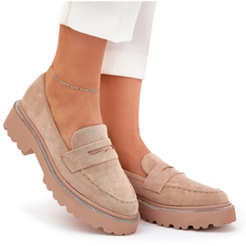 Mocasines ecológicos de mujeres con circones de color caqui beige 8