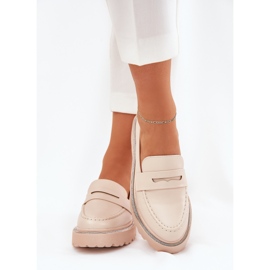 Mocasines de cuero ecológico para mujeres con circones beige 3