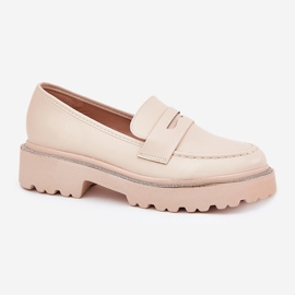 Mocasines de cuero ecológico para mujeres con circones beige 4