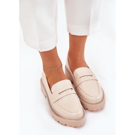 Mocasines de cuero ecológico para mujeres con circones beige 5