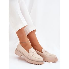 Mocasines de cuero ecológico para mujeres con circones beige 6