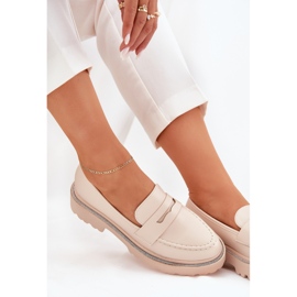 Mocasines de cuero ecológico para mujeres con circones beige 7