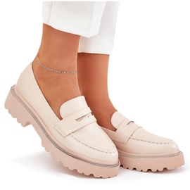 Mocasines de cuero ecológico para mujeres con circones beige 8