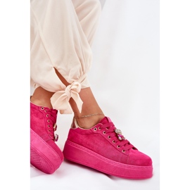 Zapatillas de deporte femeninas en la plataforma con osito de peluche fucsia rosado 7