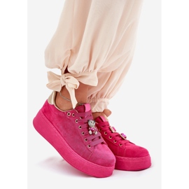 Zapatillas de deporte femeninas en la plataforma con osito de peluche fucsia rosado 1