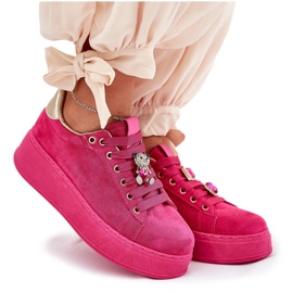Zapatillas de deporte femeninas en la plataforma con osito de peluche fucsia rosado 9