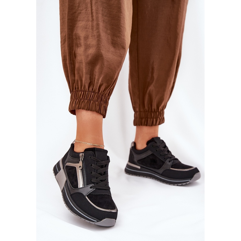 Zapatos deportivos femeninos con cremallera en la plataforma negra negro 2