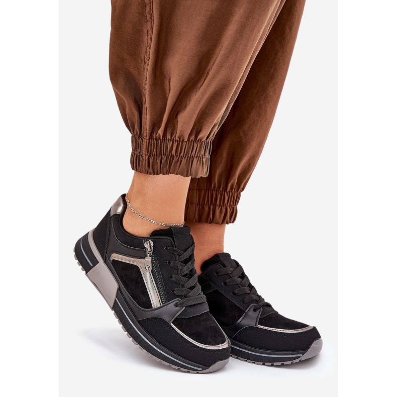 Zapatos deportivos femeninos con cremallera en la plataforma negra negro 1