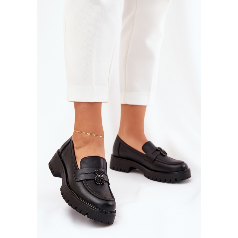 Mocasines de cuero para mujeres con alfileres Bear Vinceza 18109 Negro 2
