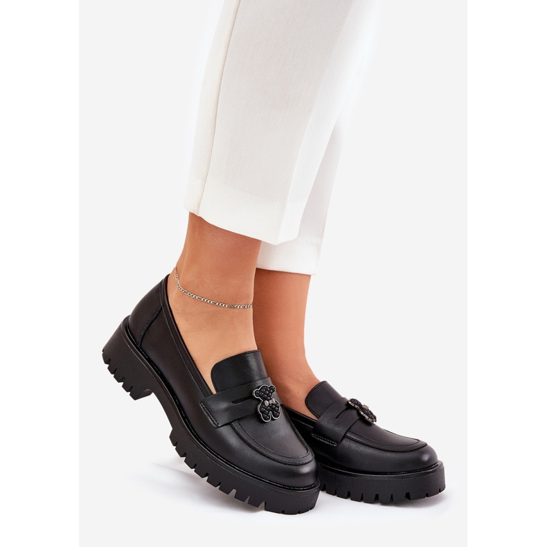 Mocasines de cuero para mujeres con alfileres Bear Vinceza 18109 Negro 1