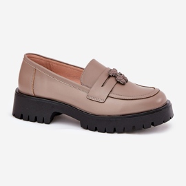 Mocasines de cuero para mujeres con alfileres Bear Vinceza 18109 beige 4