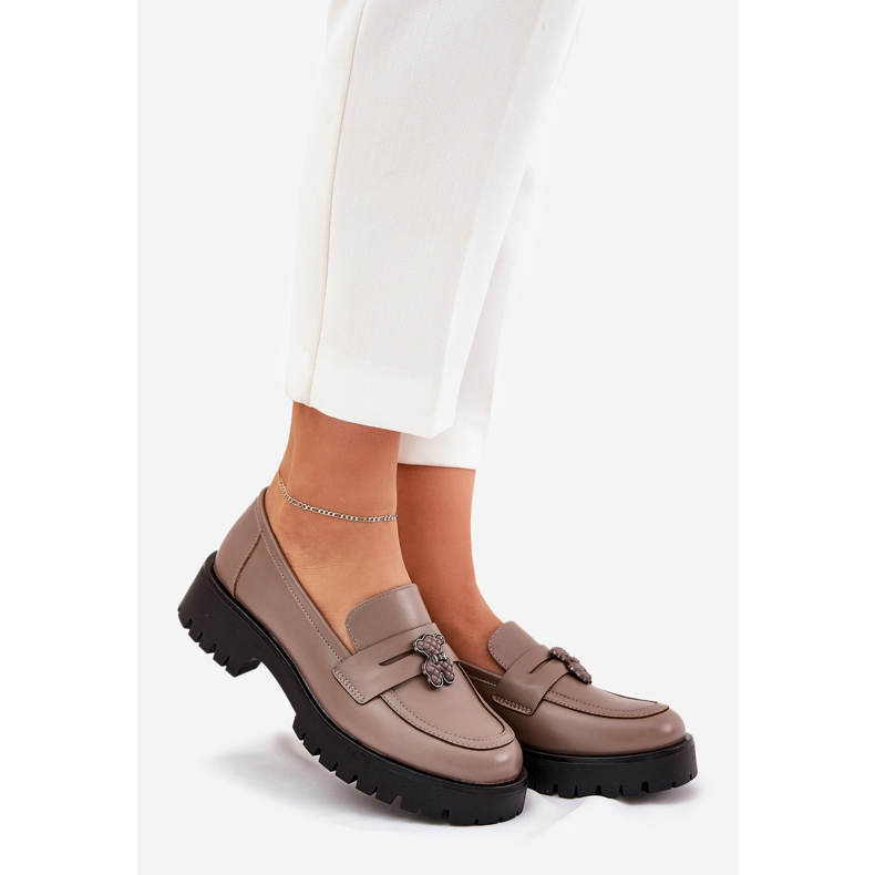Mocasines de cuero para mujeres con alfileres Bear Vinceza 18109 beige 1
