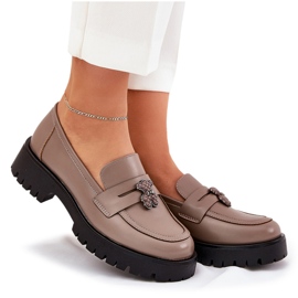 Mocasines de cuero para mujeres con alfileres Bear Vinceza 18109 beige 6