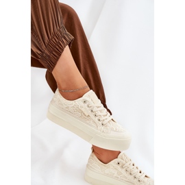Big Star RR274746 Snakers de encaje para mujeres beige 7