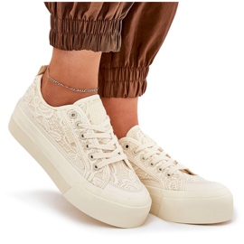 Big Star RR274746 Snakers de encaje para mujeres beige 10