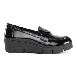 Goodin Mocasines de mujer charol negro con suela gruesa 1
