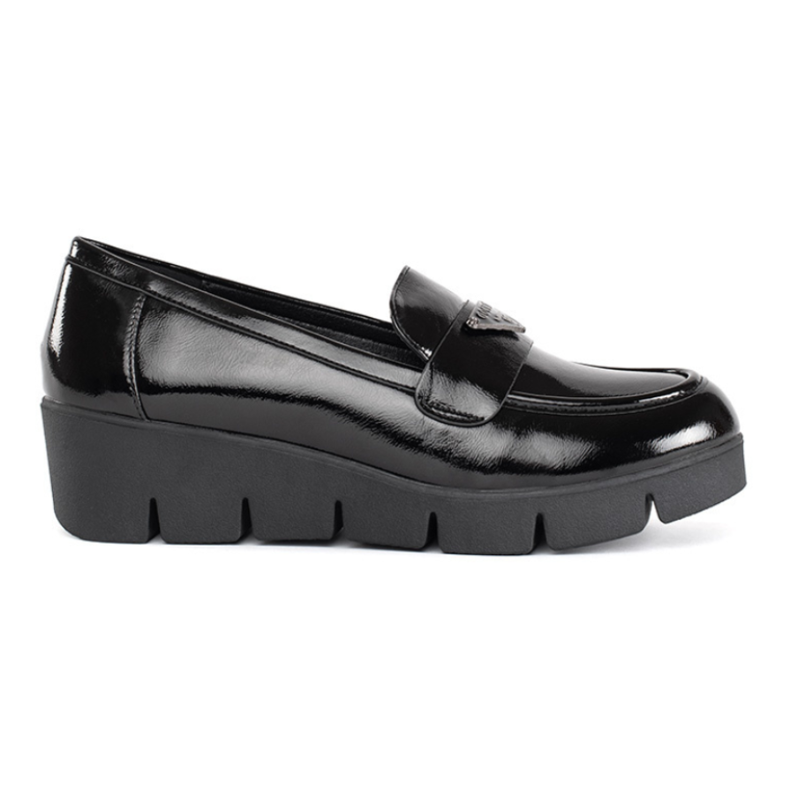 Goodin Mocasines de mujer charol negro con suela gruesa 1