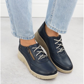 Zapatos de cuero para mujeres para azul marino perforado Helios 427 6