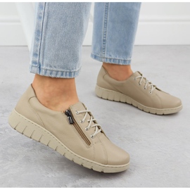 Zapatos de cuero para mujeres cómodos beige helios 429 5