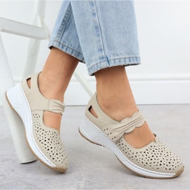 Zapatos de cuero de cuero beige rieker n4382-60 4