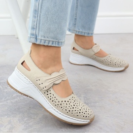 Zapatos de cuero de cuero beige rieker n4382-60 5