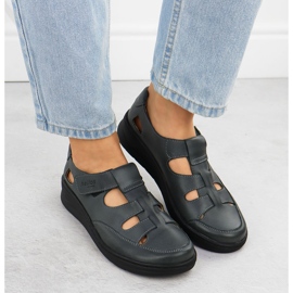 Zapatos de cuero para mujeres en el Helios 437 Graphite Velcro gris 6