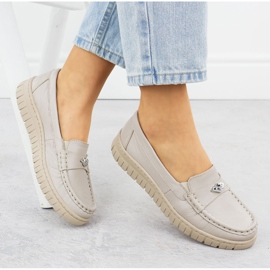 Mocasines de cuero para mujeres Ekri Helios 441 beige 4