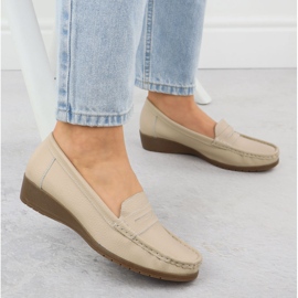 Mocasines de cuero para mujeres en la elevación beige sabatina jhy01 5