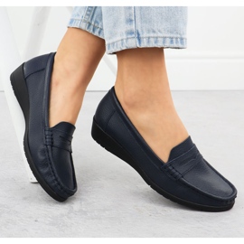 Mocasines de cuero para mujeres en una plataforma Navy Blue Sabatina Jhy01 azul 4