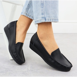 Mocasines de cuero para mujeres en la elevación Black Sabatina Jhy03 negro 4