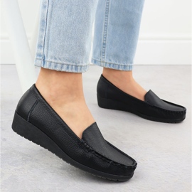 Mocasines de cuero para mujeres en la elevación Black Sabatina Jhy03 negro 5