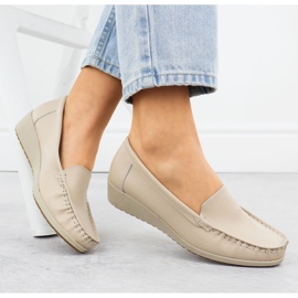 Mocasines de cuero para mujeres en la elevación beige sabatina jhy03 4