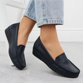 Mocasines de cuero para mujeres en una plataforma Navy Blue Sabatina Jhy03 azul 4
