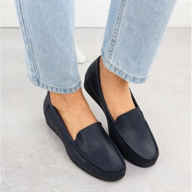 Mocasines de cuero para mujeres en una plataforma Navy Blue Sabatina Jhy03 azul 6