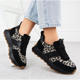 Zapatillas de deporte de cuero en la plataforma de leopardo negro Vinceza 66793 4