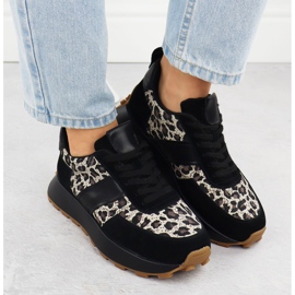 Zapatillas de deporte de cuero en la plataforma de leopardo negro Vinceza 66793 6