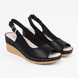 Goodin Sandalias de cuña de obra abierta negra negro 1