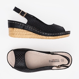 Goodin Sandalias de cuña de obra abierta negra negro 3