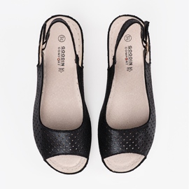 Goodin Sandalias de cuña de obra abierta negra negro 4