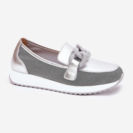 S.Barski Mocasines de cuero para mujeres con un adorno LR51-966 Plata 4