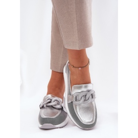 S.Barski Mocasines de cuero para mujeres con un adorno LR51-966 Plata 3