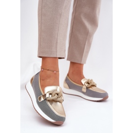 S.Barski Mocasines de cuero para mujeres con un adorno LR51-966 Oro dorado 2