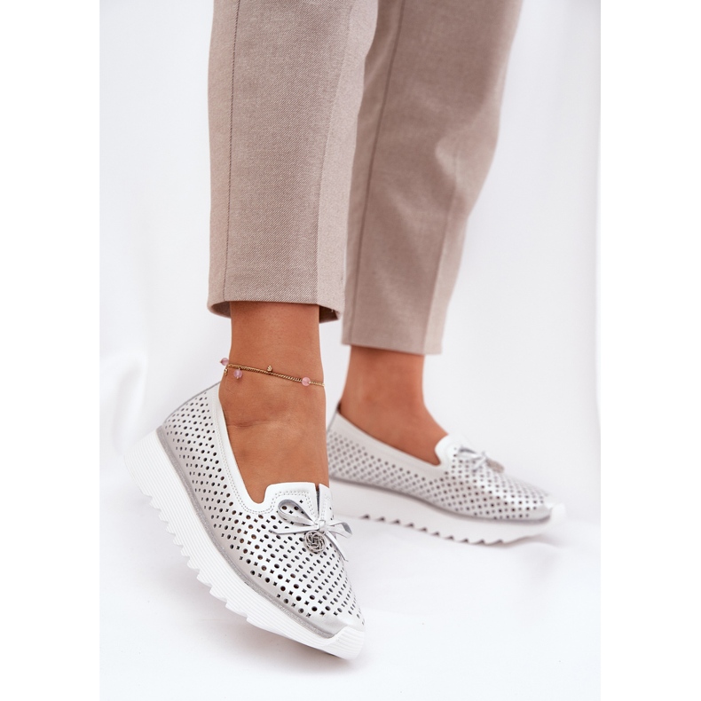 S.Barski Zapatos de mujer de cuero para mujeres hechos de cuero natural LR51-631 Plata 2