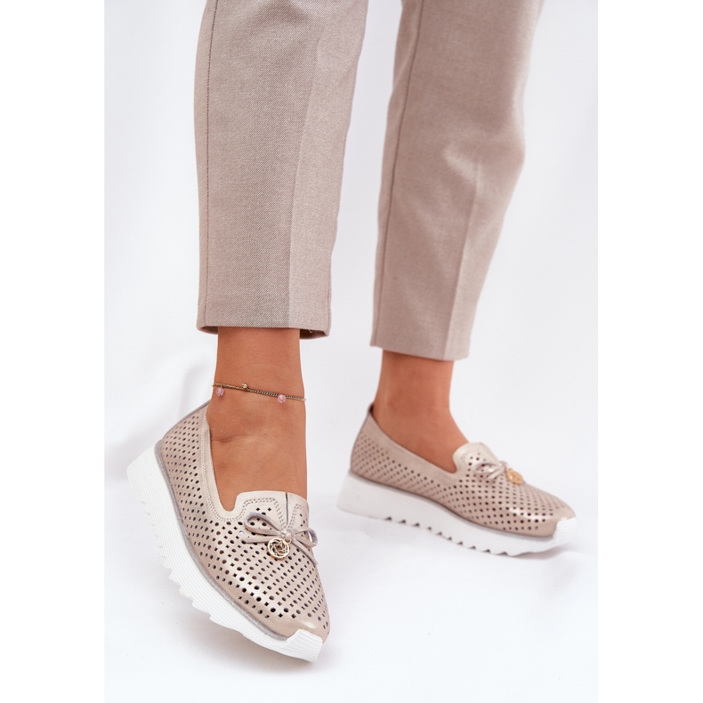 S.Barski Zapatos de mujer de cuero para mujeres hechos de cuero natural LR51-631 PLN dorado 2