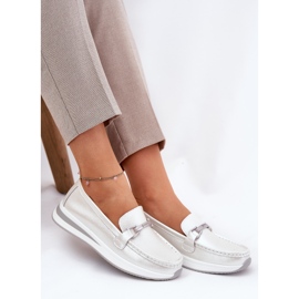 Mocasines de cuero para mujeres S.Barski GR51-598 Pearl plata 6