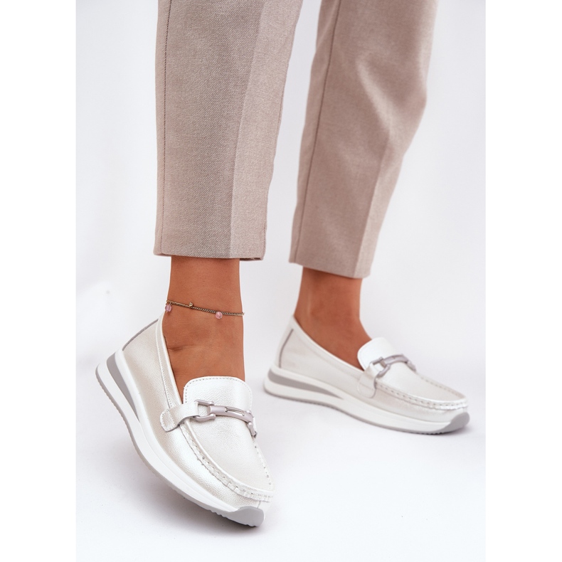 Mocasines de cuero para mujeres S.Barski GR51-598 Pearl plata 2