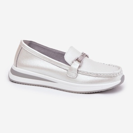 Mocasines de cuero para mujeres S.Barski GR51-598 Pearl plata 4