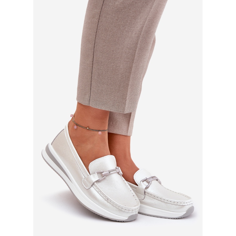 Mocasines de cuero para mujeres S.Barski GR51-598 Pearl plata 1